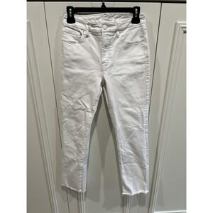 Good American White Jeans Straight Raw Hem Stretch Denim